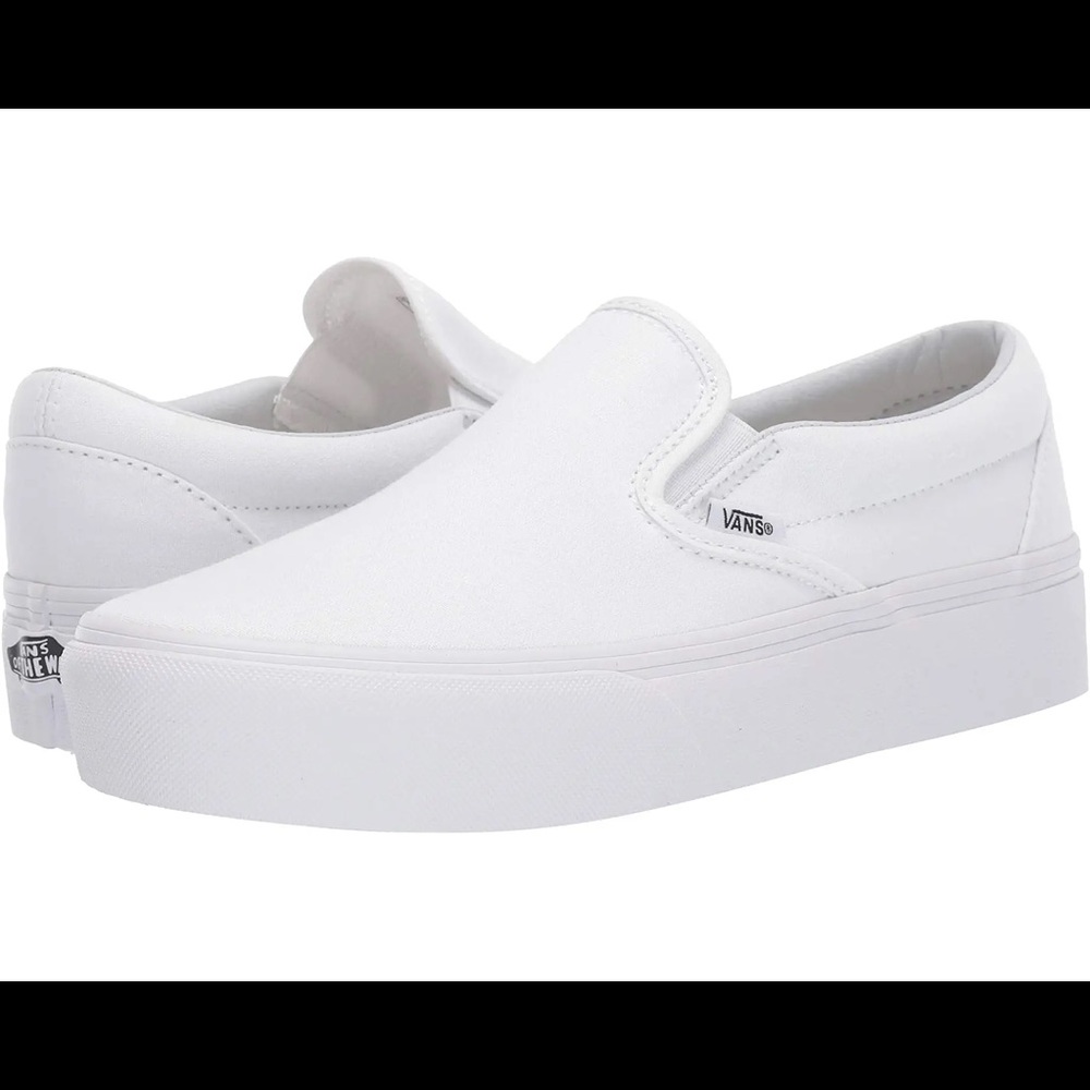 BRAND NEW white LEATHER platform slip on Vans